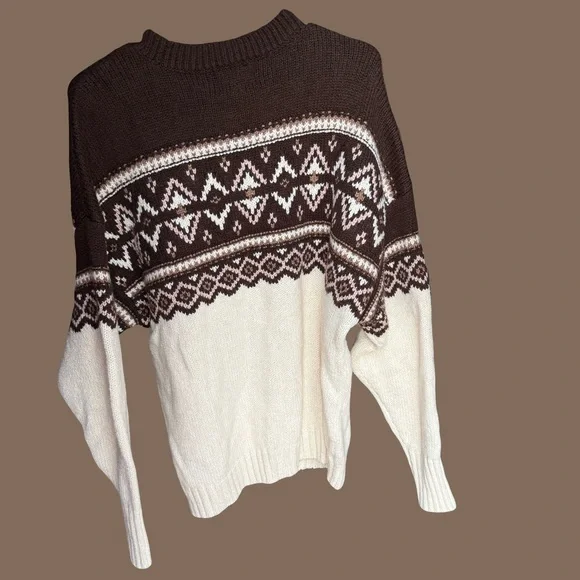 American Eagle Outfitters Brown and Cream Fair Isle Crew Neck Sweater - Picture 6 of 8